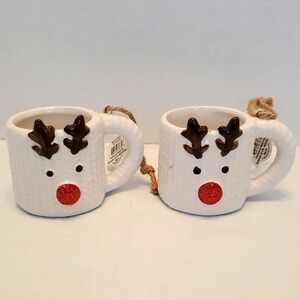 Reindeer Face 2pc Ceramic Mugs Tree Ornaments